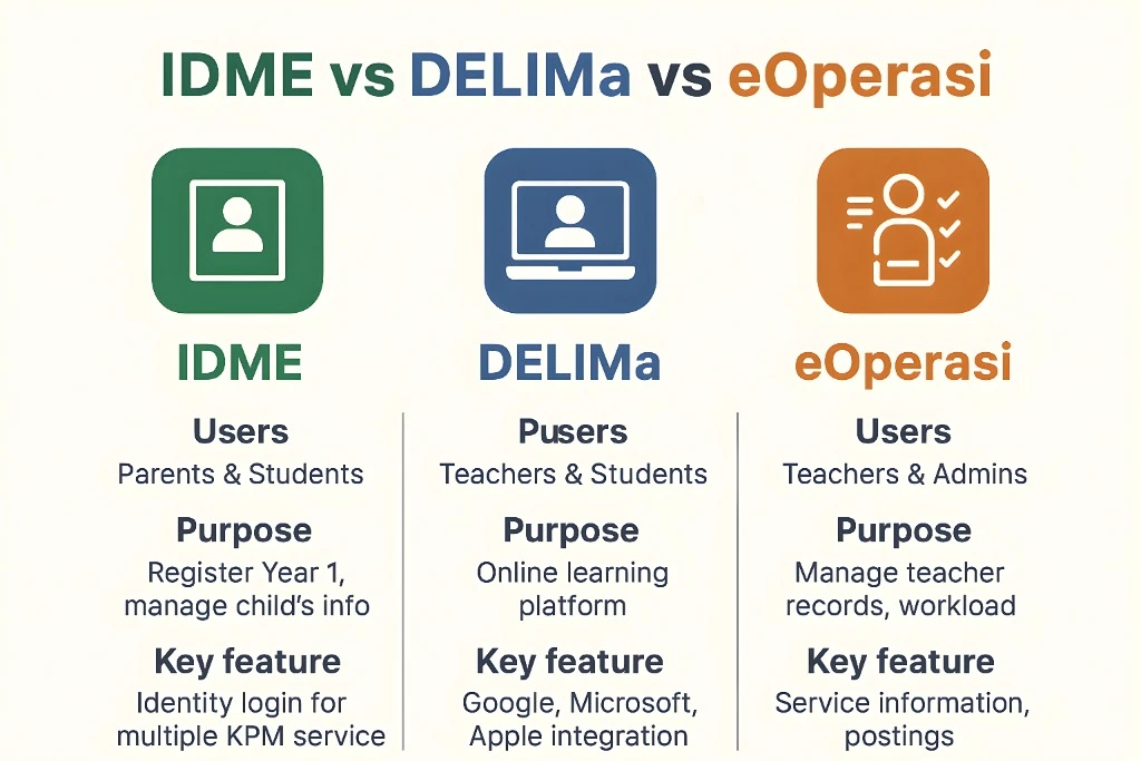 Perbezaan Antara IDMe, DELIMa, dan eOperasi